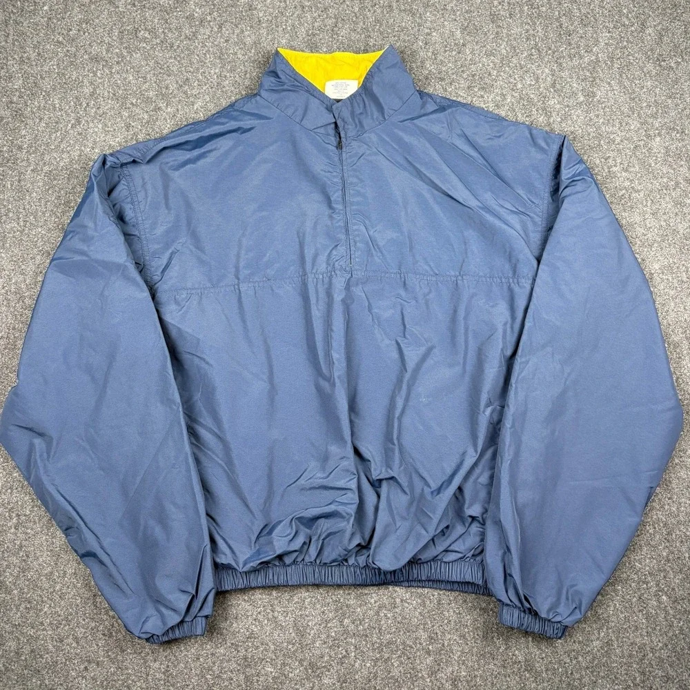 Vintage Good News USA Quarter Zip Windbreaker Jacket Navy Blue Yellow Mens L